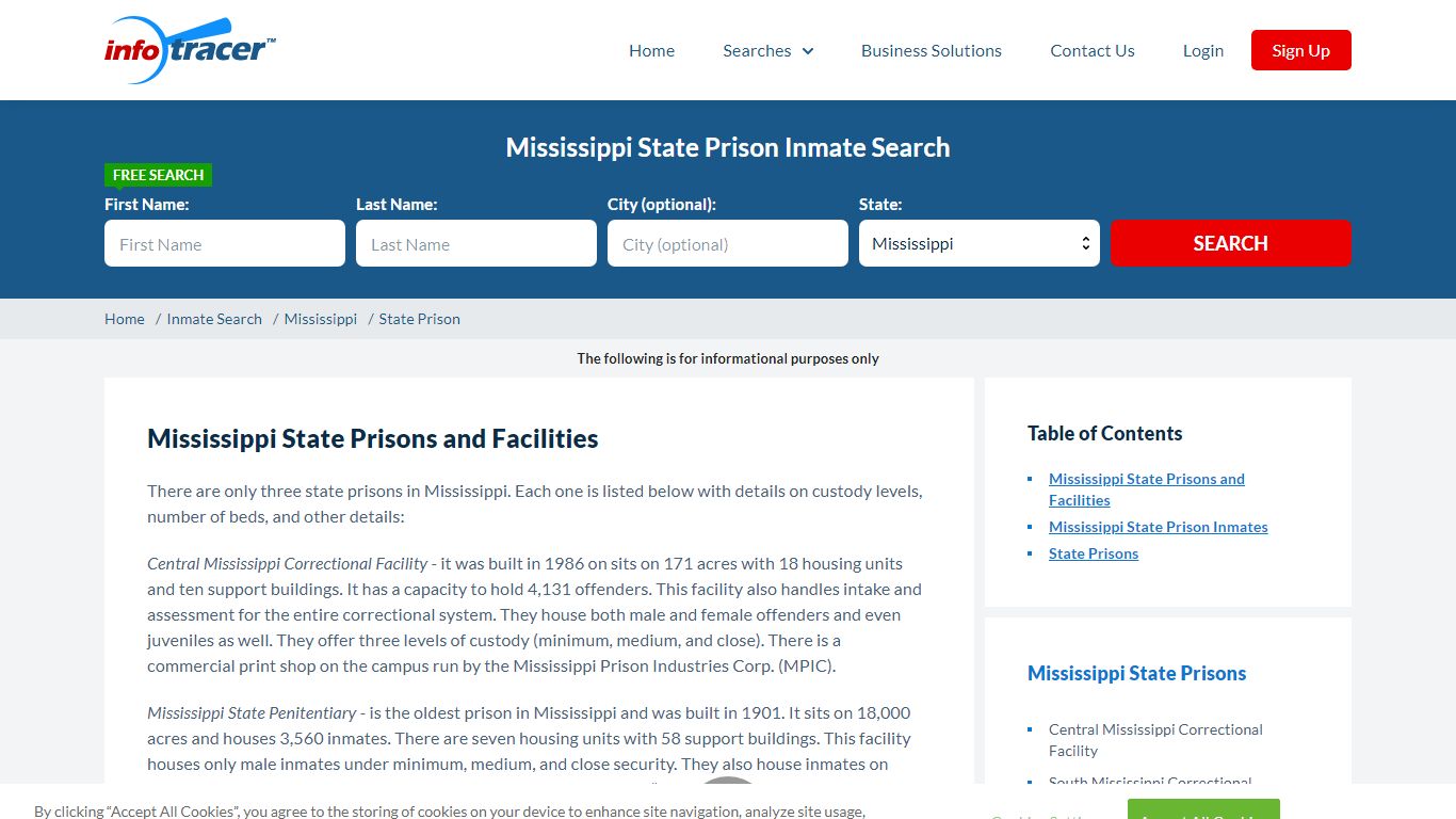 Mississippi State Prisons Inmate Records Search - InfoTracer